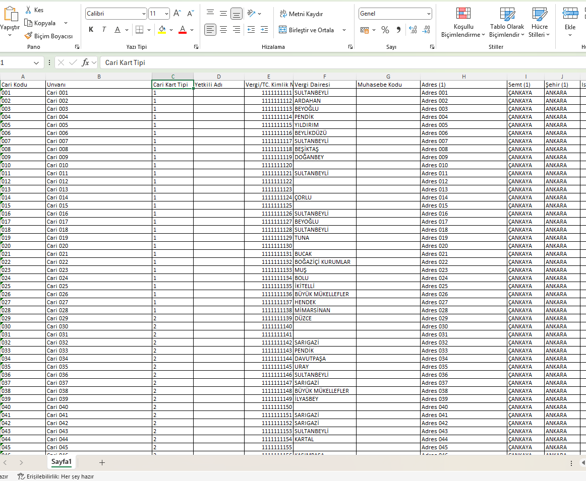 Ticari Modülde Cari Kart ve Toplu Hareket Excel ile Aktarımı Nasıl